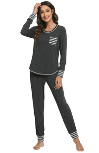 Dark Charcoal Grey Bamboo Winter PJs with Pockets. S-4XL.