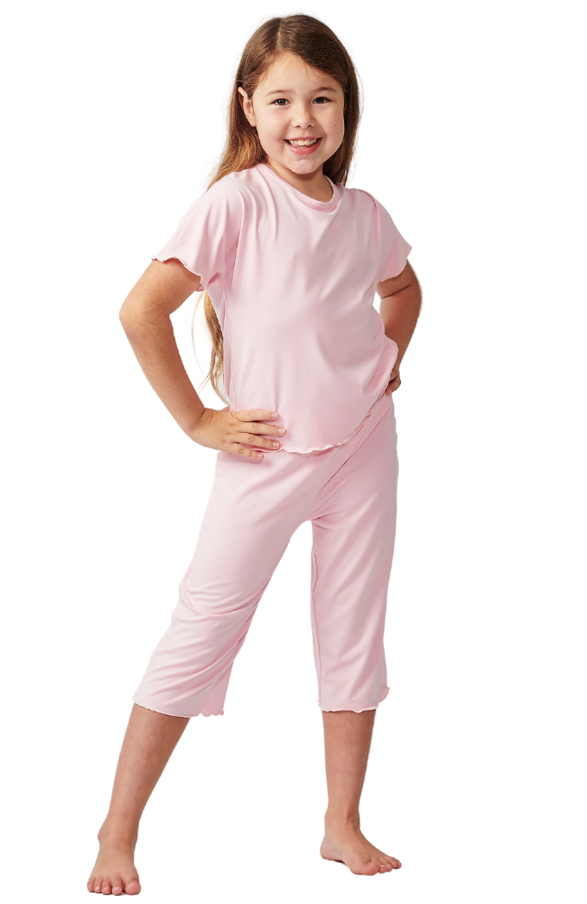 Girls soft bamboo capri pyjamas - Pale Pink