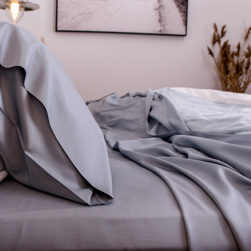 Pale blue 100% bamboo sheet set. Silky soft texture.