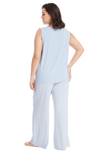 Wide Leg Bamboo Sleeveless Pyjamas in Soft Blue Marle S-4XL (back).